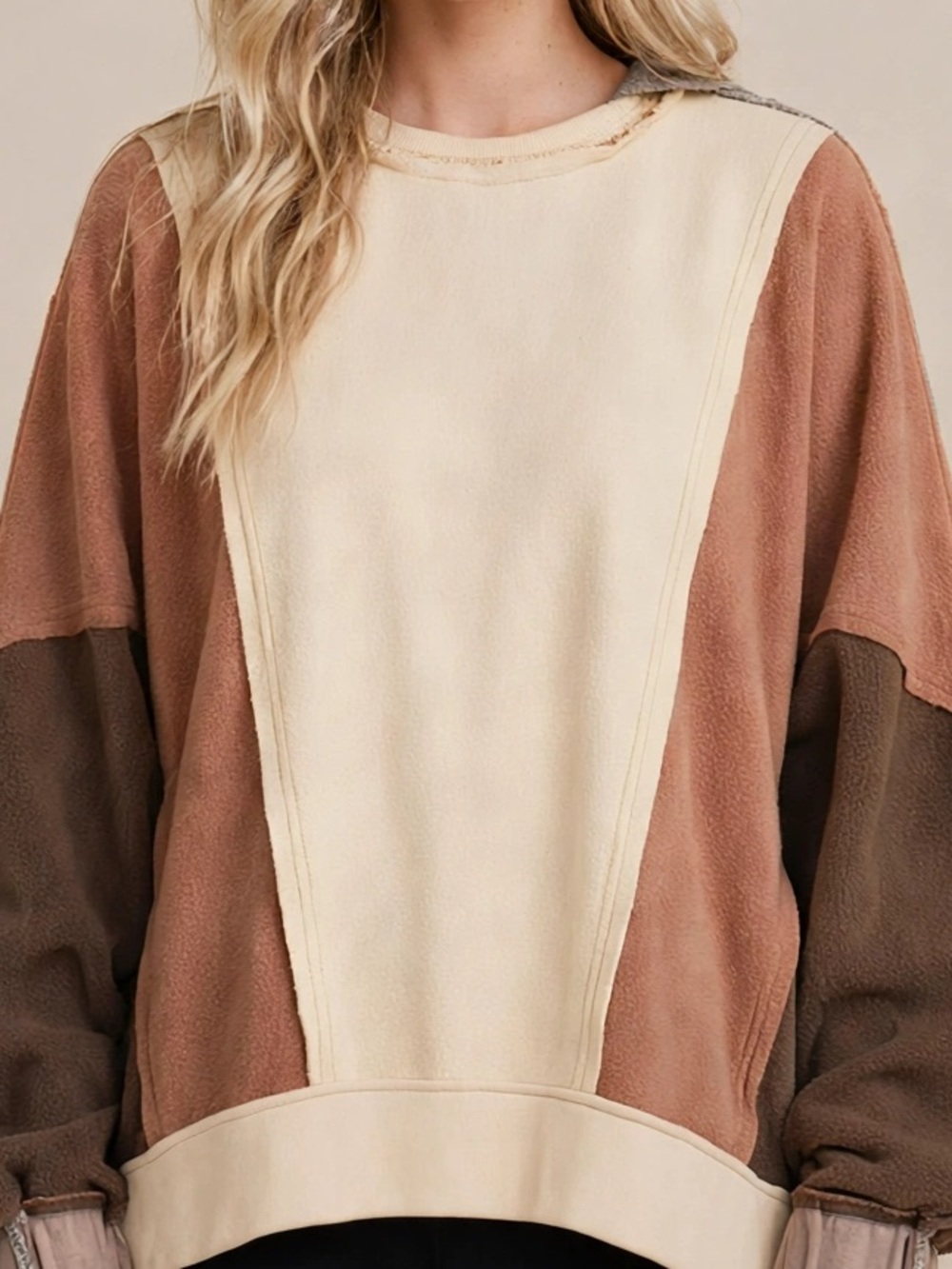 MoCo Boutique Earth Tone Colorblock Patchwork Fleece Hoodie 3X NWOT